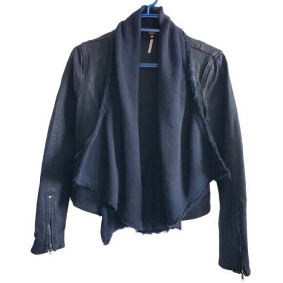 Free People Black Comb Waterfall Draped Moto Jacket Size 2 - Picture 5 of 13